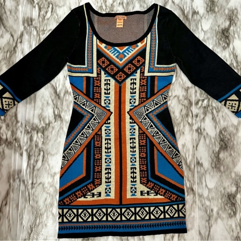 Flying Tomato Women’s Sz M Southwestern Cowgirl Sweater Dress Art To Wear Aztec
